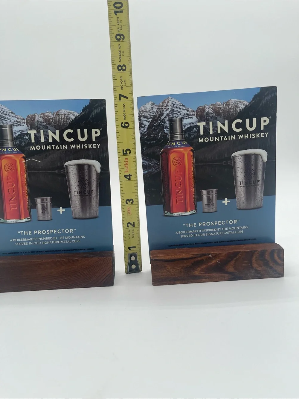 TINCUP MOUNTAIN WHISKEY The Prospector Metal Advertiser Bar Sign Set Of 2